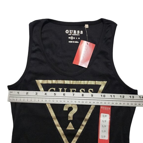 Guess Womens Tank Top Gold Triangle Logo Black Size S - Picture 2 of 9